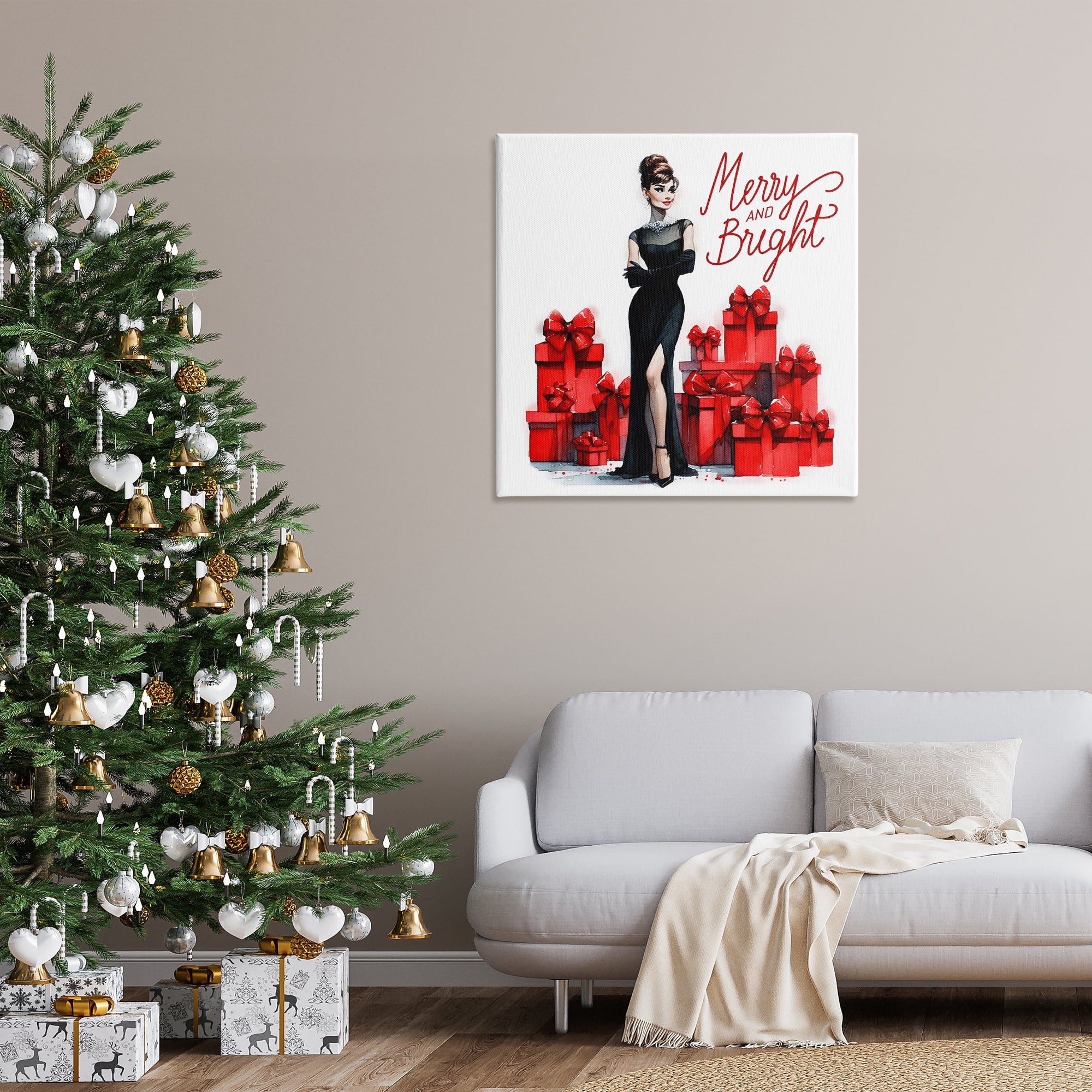 Stupell Industries Glam Merry & Bright Holiday Painting Gallery Wrapped Canvas Art Prints Wall Art, 36 x 36