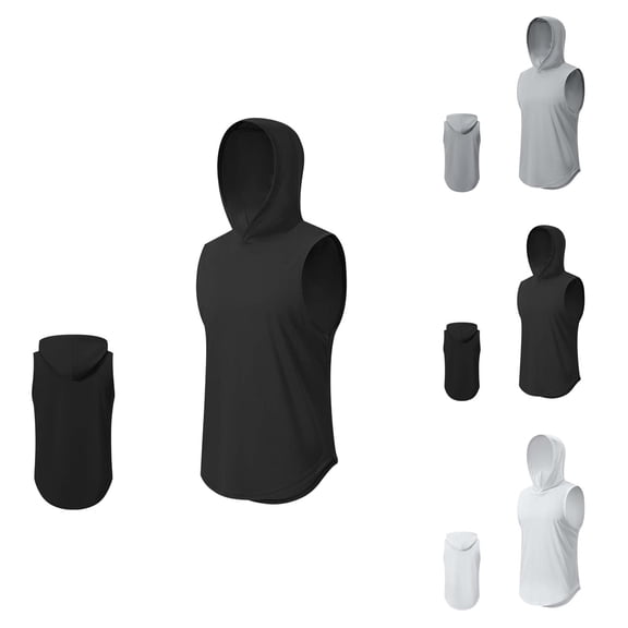 Hooded Tank Tops Men Lightweight Breathable Quick Drying Relaxed Fit Muscle Sleeveless Shirt Athletic Running Gym Tanks