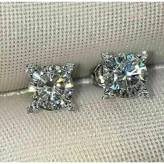 2Ct Lab Created Diamond Round Cut Women's Fancy Stud Earrings 14K White Gold Plated