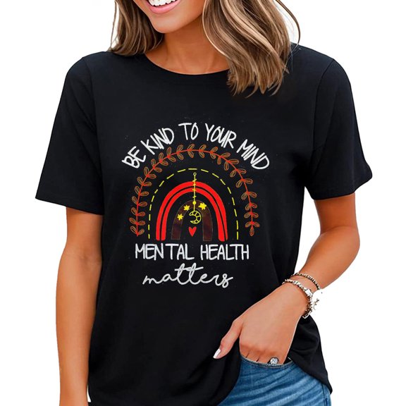 Mental Health Matters T Shirt Women Funny Therapist Psychologist Tee Black Large