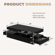 BaPiPro LED Coffee Table with 2 Storage Drawers, Modern Center Table with USB Charging & Smart Control for Living Room, 39 Black