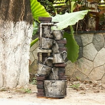 5-Tiered Water Fountain Outdoor 39.37''H Faucet Indoor Waterfall Garden Fountains Farmhouse Water Feature for Backyard Patio Lawn Home Decor with LED Lights