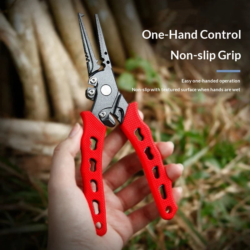 Fishing Pliers, Saltwater Line Cutter with Split Ring Pliers, Fishing Hook Remover, Fishing Nose Pliers with , Fishing Gear Gifts for Men red