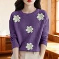 thumbnail image 5 of Women's Embroidered Beaded 3D Floral Sweater, Machine Knit Crewneck Pullover, Dimensional Floral Applique Blouse, Elegant Floral Embroidery Top, Holiday Party Sweater for Women Purple XL, 5 of 9