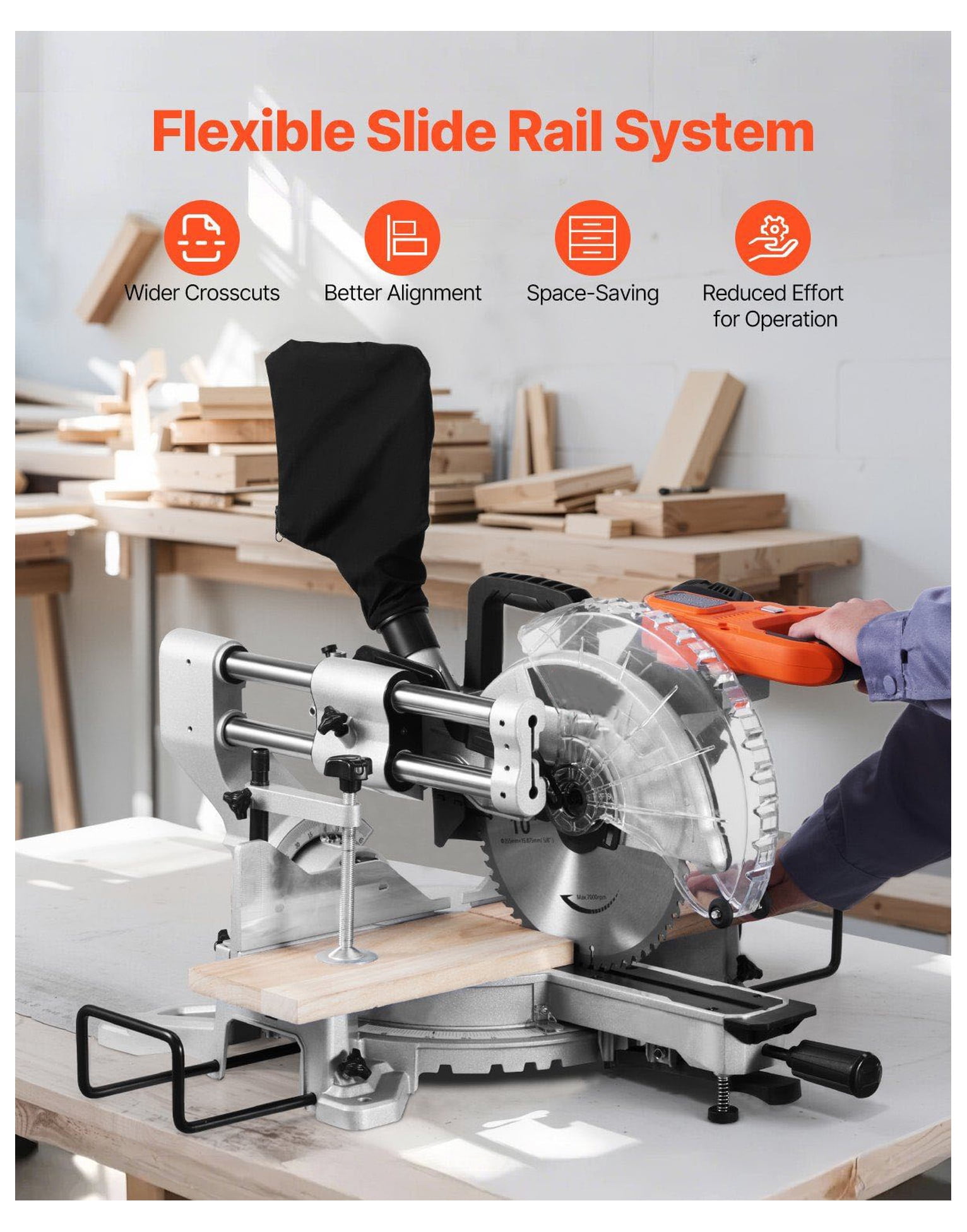 Sliding Compound Miter Saw 10-Inch, 15 Amp, Double Bevel, 60-Tooth - Corded Miter Saw for Woodworking, Precise Angle Cuts, Adjustable LED Guide