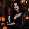 thumbnail image 6 of Halloween Stacked Skull Pillar Candle Holder, Gothic Resin Skeleton Candlestick, Halloween Spooky Tabletop Centerpiece Decor for Pillar Candle, Haunted House & Bar Home Ornament, 6 of 6