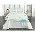 thumbnail image 3 of Ambesonne Dragonfly Quilted Bedspread Set 3 Pcs, Waterlily Nature Lake, King Size, Apple Green Pale Blue, 3 of 5