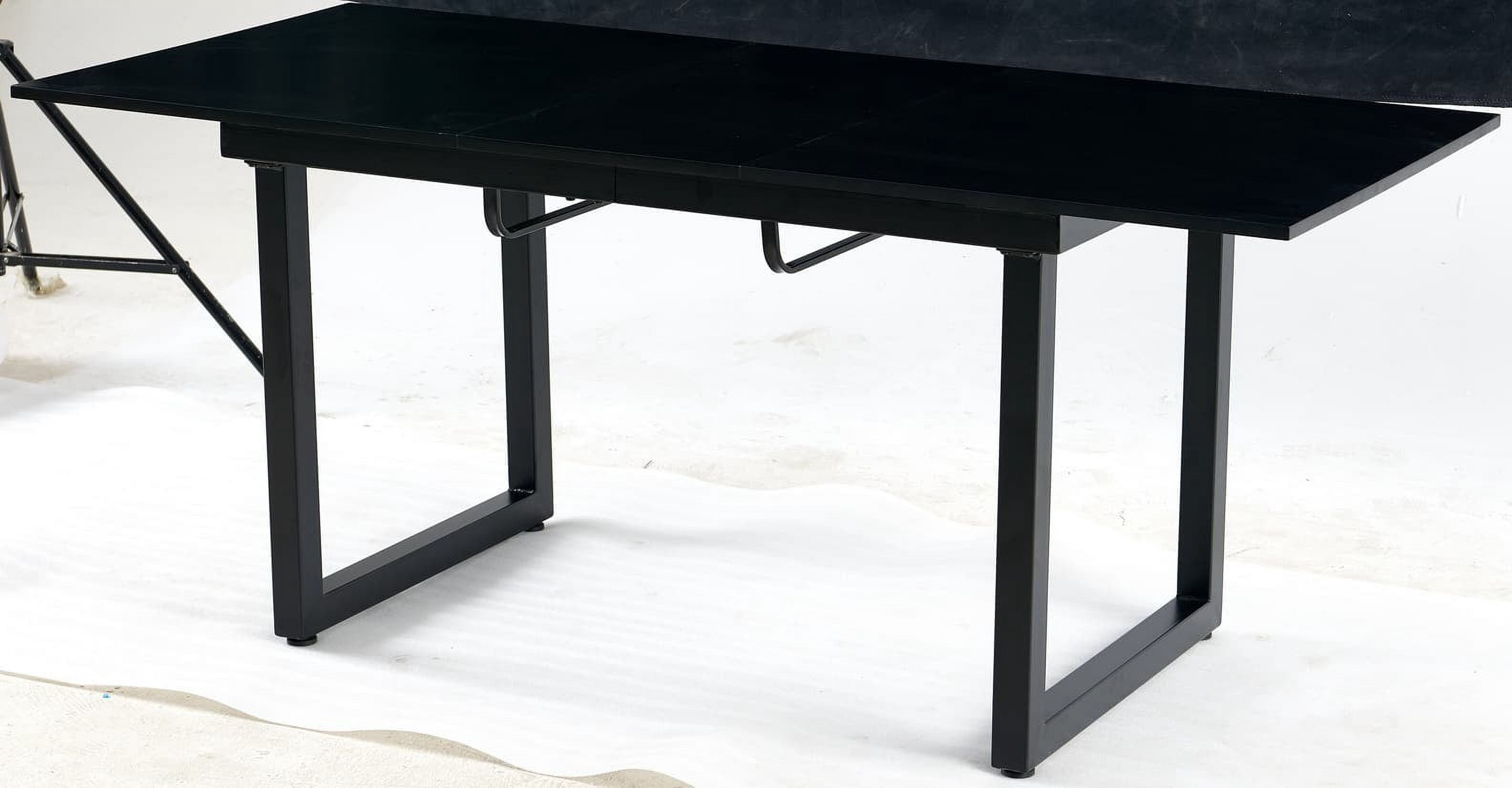 MAYEERTY Modern Square Extendable Dining Table - Black Metal Legs