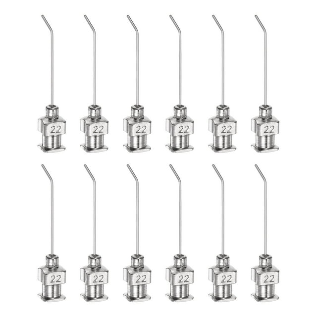 12uds Dispensadoras Agujas, 22 Calibre 1" Inoxidable Acero Romo Punta 45 Grados Dobladas Dispensadoras Agujas para Tinta Cartuchos, Pegamento, Jeringas, Carpintería