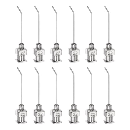 12pack Dispensing Needles, 22G 1" Stainless Steel Blunt Tip Bent Dispensing Needles with Luer Lock