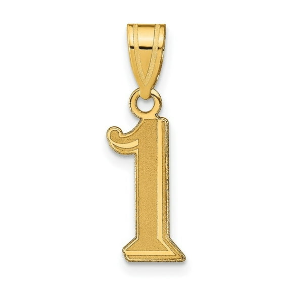 Auriga Fine Jewelry 14K Yellow Gold Polished Etched Number 1 Pendant for Women (L-17.47 mm,W-7.93 mm)