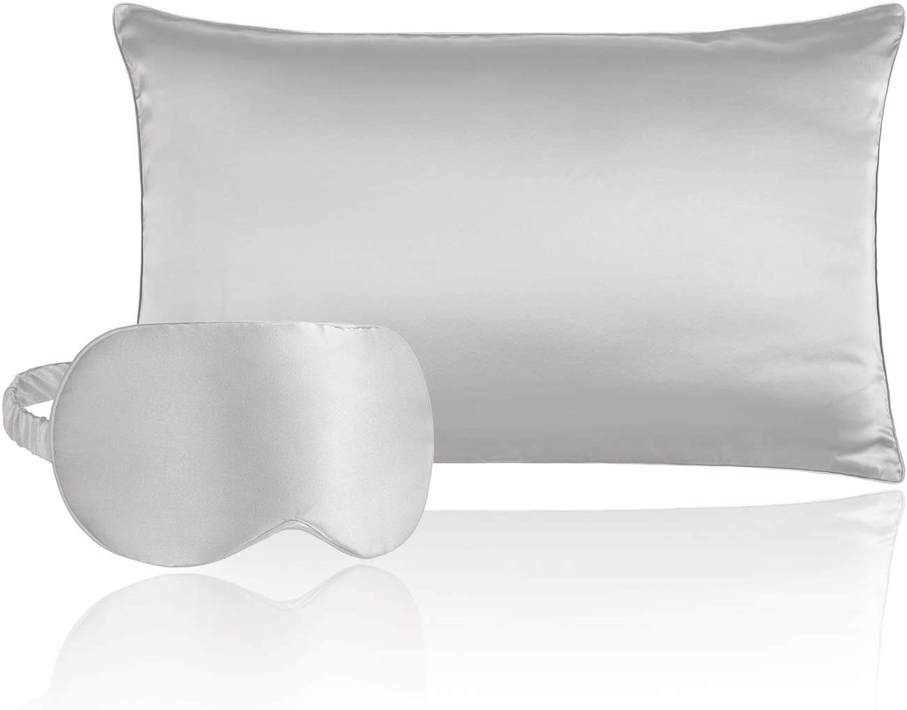 Gift Set: Rose Gold Pure Mulberry Silk Pillowcase, Eye Mask And Scrunchies, King Size, Soft Strokes Silk