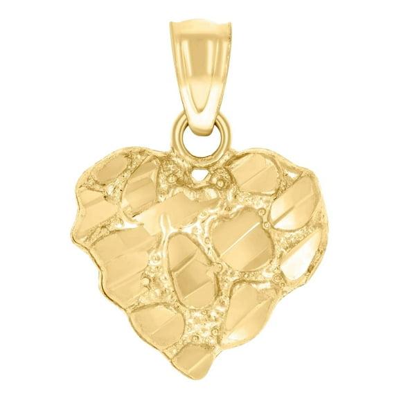 14k Yellow Gold Womens Nugget Love Heart Charm Pendant Necklace 16.4x11.9mm Wide Pendant for Women