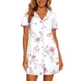 thumbnail image 4 of Sleepwear Dress Cotton New Women’s Print Nightshirt with Pockets Lapel Neck Button Loose Nightgown Summer Ruffle Short Sleeve Casual Sleep Dress, 4 of 7