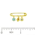thumbnail image 2 of 18K Yellow Gold Enamel Red Hamsa hand  White Evil Eye and Blue Star David Safety Pin, 2 of 3