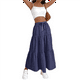 thumbnail image 1 of Falda de Holgada de Cintura Alta para Mujer, Estilo Casual, Plisada, Larga, con Lazo, para Playa, Azul Marino, Talla XXL, 1 of 7