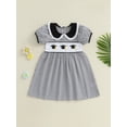 thumbnail image 4 of Toddler Baby Girls Summer Dress Graduation Cap Pattern Striped Print Doll Collar Short Sleeve Smocked Dress Cute Graduation Clothes, 4 of 9