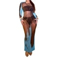 thumbnail image 2 of Women Summer Mesh See-through Dress, Print Long Sleeve Crew Neck Sheer Backless Long Dress, Tie-Up Perspective Party One-Piece, 2 of 9