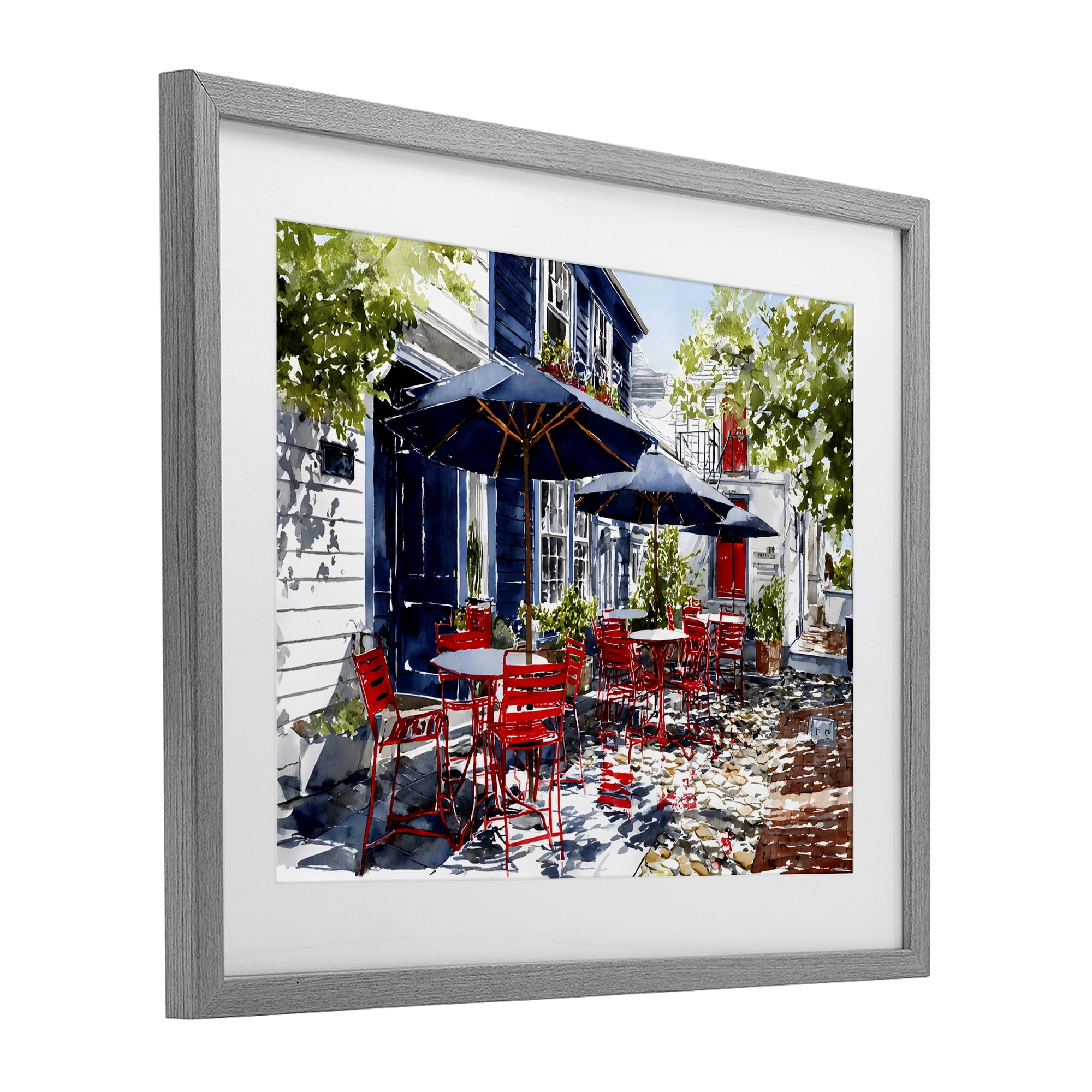 Stupell Industries Cafe Classic Red Chairs Gray Framed Print Under Glass, design by Franklyn Gregory