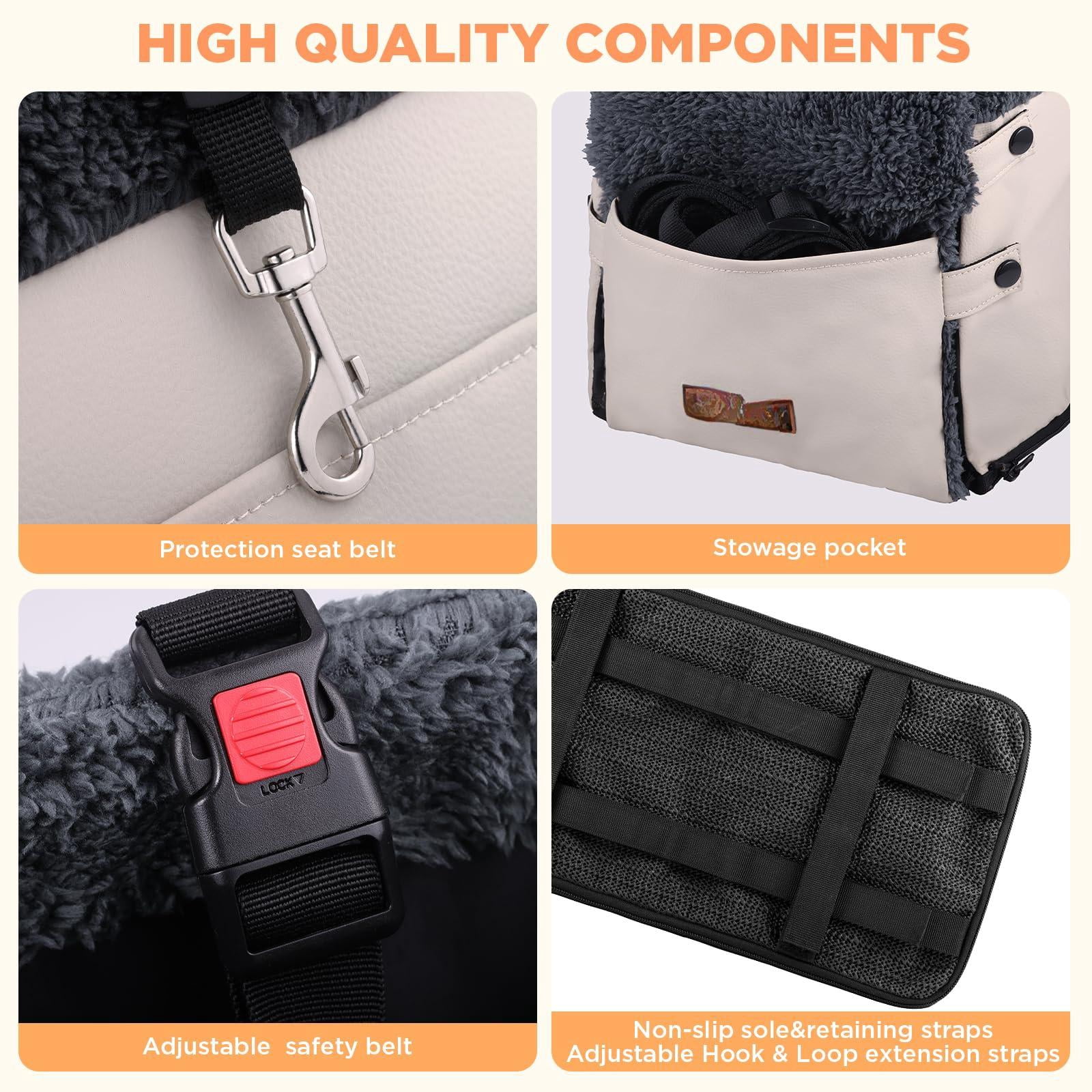 Center Console Dog Car Seat For Small Dogs Pu Leather Booster Washable Foldable Puppy With Safe Protection Hooks Adjustable Straps And Storage Pocket Pet Up To 15lbs