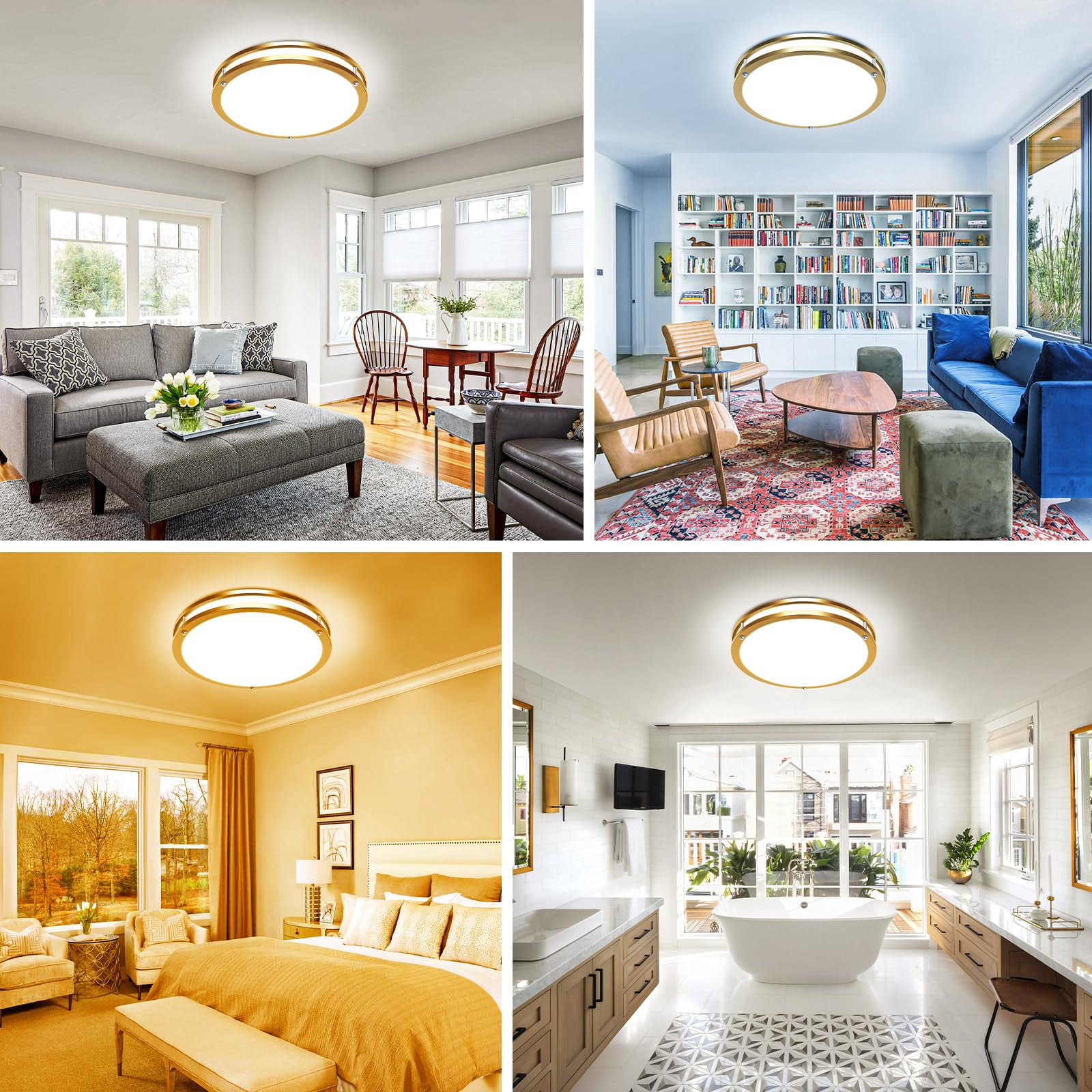 HOVMAP 13 Inch Gold Ceiling Light with Remote, Dimmable 24W 2160LM 5CCT Selectable 3000K-6500K, Bright LED Flush Mount Lighting Fixture with Timer for Bedroom Kitchen Closet, Gold