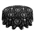thumbnail image 4 of Black White Gothic Cat Skull Key Pattern Round Tablecloth 60"x60",Wrinkle Wipeable Table Cloth for Kitchen Dining Room Picnic Patio Party, 4 of 6