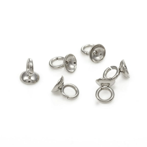 201 Stainless Steel 100 pc 201 Stainless Steel Bead Cap Pendant Bails for Globe Glass Cover Pendants Stainless Steel color 5x4mm Hole: 2.5mm