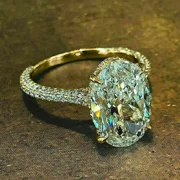 NVS "3.00 Ct Lab Created Oval & Round Diamond Engagement Ring | 14K Yellow Gold Over | Elegant Bridal Jewelry"