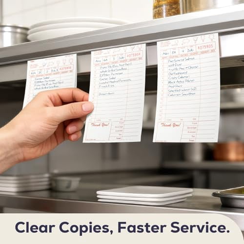 FMP Brands 3 Part Carbonless Guest Checks Pads, Perforated Server Note Pads Paper Total 250 sheets for Waitress Book, Waiter Food Receipt, and Business Checkbook with Guest Receipt