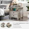 thumbnail image 3 of OKD Farmhouse Nightstand, 3 Drawer Wood Side Table with Charging Station for Bedroom, Living Room, Light Rustic Oak, 3 of 8