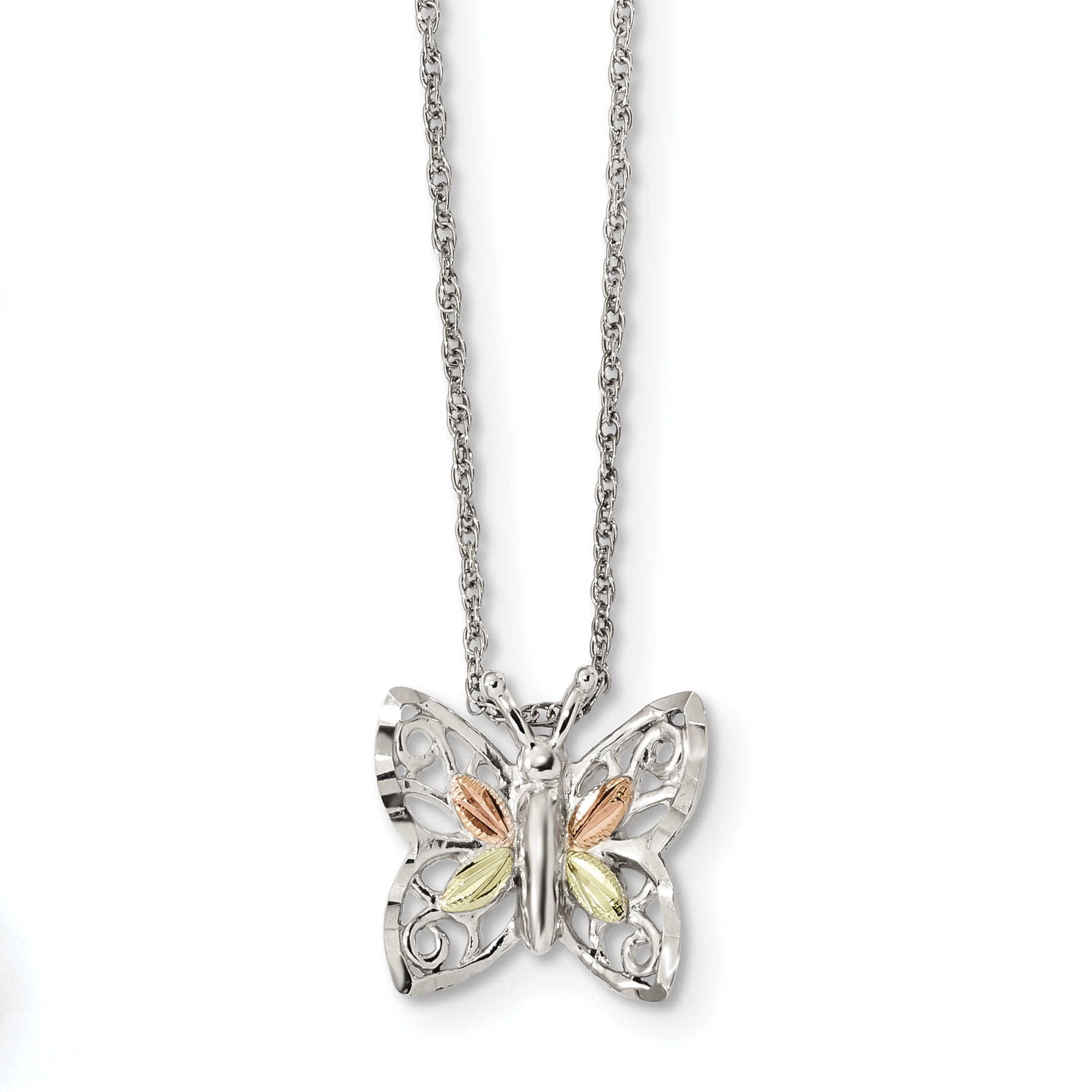 Sterling Silver Polished /& Textured Cut-out Heart Butterfly Chain Slide