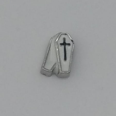 Enamel Locket Charm - 1 PC - RIP Tombstone Halloween Enamel Silver Charm for Floating Locket F0439
