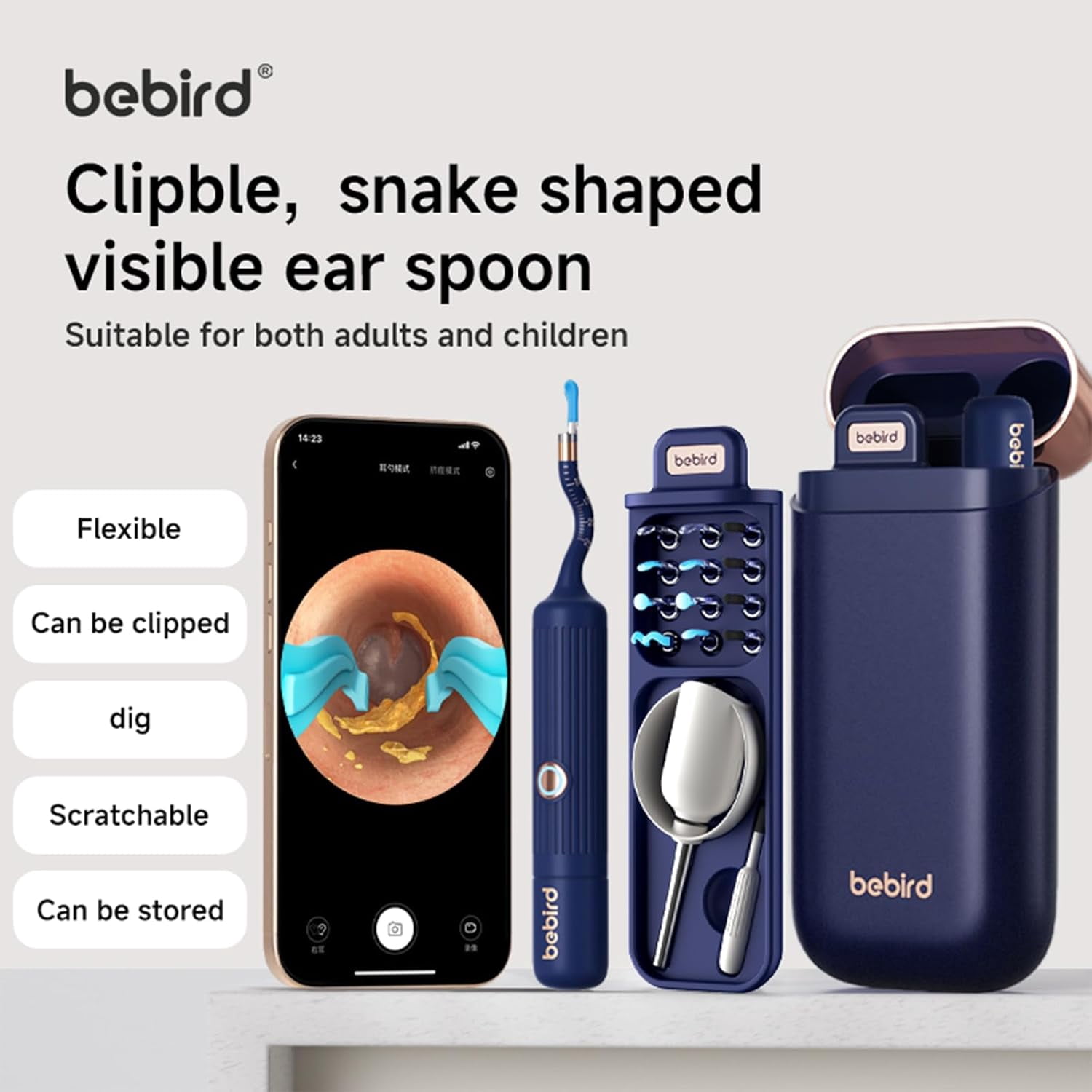 Bebird Earsight Plus Ear Wax Removal Tool Camera, FSA HSA Eligible Items, Ear Cleaner with Flexible Ear Camera Otoscope, Visual Ear Pick Tweezers Wax Remover, Ear Cleaning Kit for Family