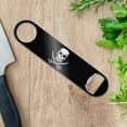 thumbnail image 2 of Pirate Skull Crossed Swords Tattoo Design Stainless Steel Vinyl Covered Flat Bartender Speed Bar Bottle Opener, 2 of 3