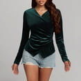 thumbnail image 3 of TKLPEHG Womens Tops V-Neck Velvet Ruched Tops Solid Color Lightweight Long Sleeve T Shirt Fall Tops Fashion Loose Comfy Casual Blouses Pullover (Green,L), 3 of 7