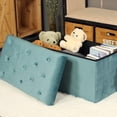 thumbnail image 6 of PINPLUS 31.5" Foldable Ottoman with Storage Bench for Living Room, Footrest Stool Teal Velvet Toy Chest Box, 6 of 12