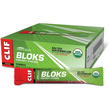 CLIF BLOKS - Energy Chews - Salted Watermelon -Non-GMO - Plant Based Food - Fast Fuel for Cycling and Running -Workout Snack (2.1 Ounce Packet 18 Count) - (Assortment May Vary)