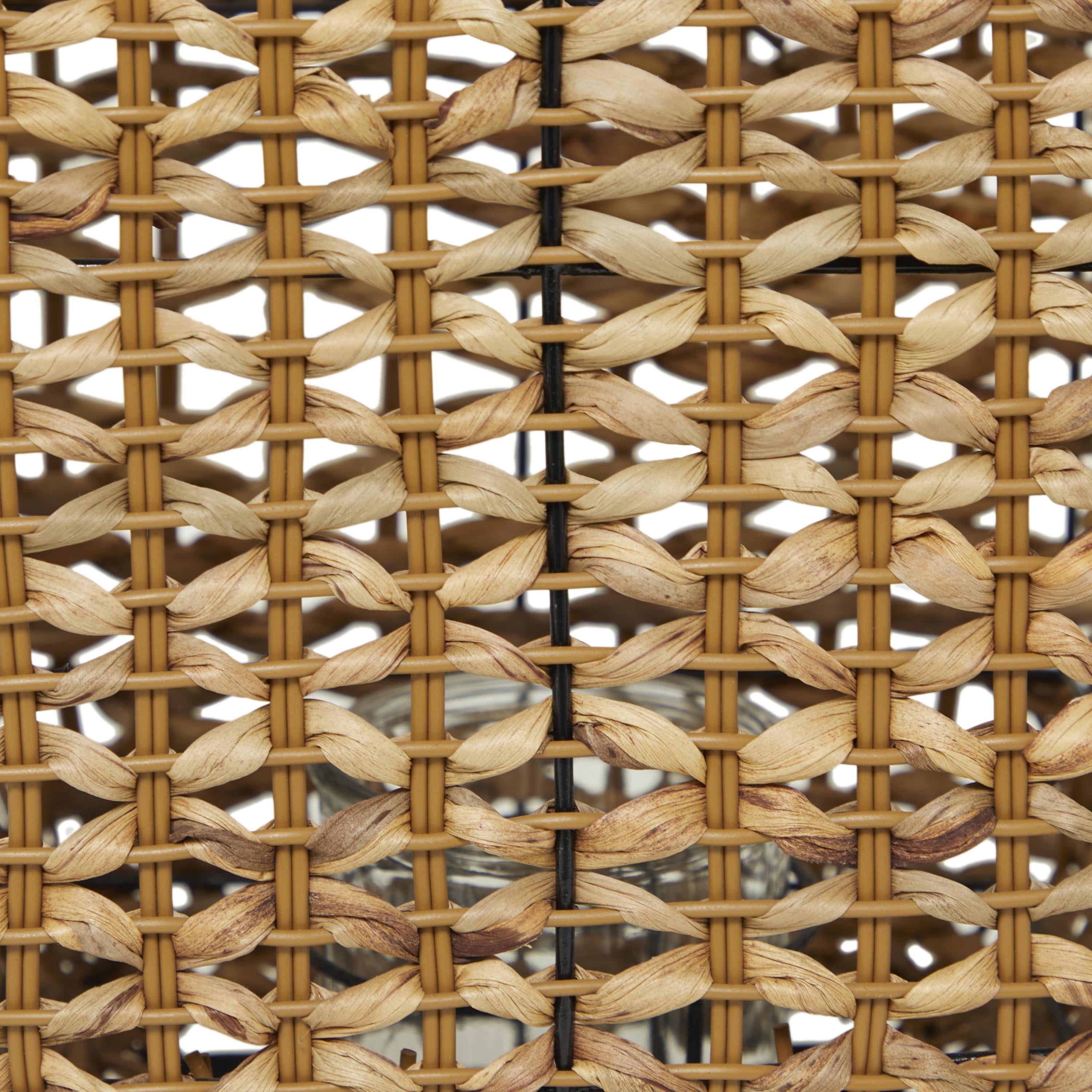 DecMode Brown Dried Plant Handmade Rattan Weaved Decorative Candle Lantern with Glass Holder and Handle