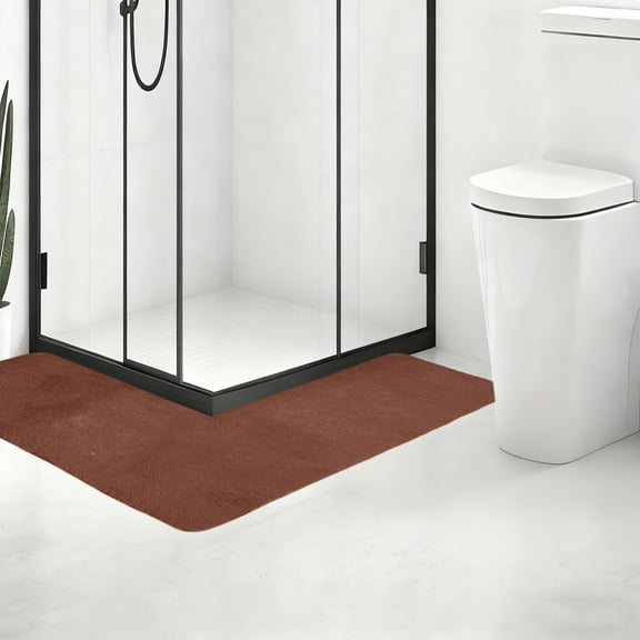 Cinvoph Plush Corner Bathroom Mat, L Shape Rug for Bath Floor, Absorption Non-Slip Soft Coner Floor Mat, for Bathroom Hallways Laundry Home Decor Brown