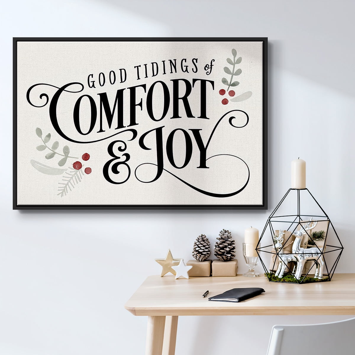 Merry Sentiment I - Framed Gallery Wrapped Holiday Canvas - 27 x 41 - Black Frame