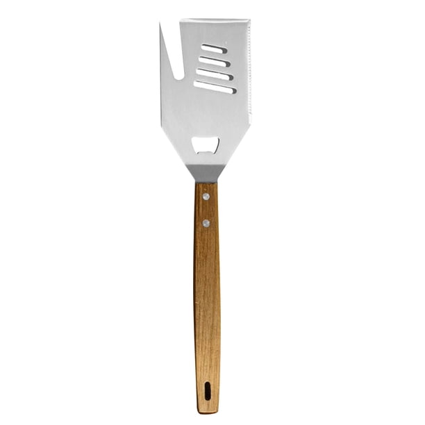 Espátula para parrilla 5 en 1 con cuchillo, tenedor, abridor de botellas y herramientas para barbacoa giratoria. Un juego de accesorios para parrillas al aire libre. Pala para barbacoa de 18 pulgadas
