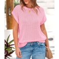 thumbnail image 4 of Camiseta PRETTYGARDEN para mujer, primavera-verano, ganchillo, rosa y algodón, 4 of 9