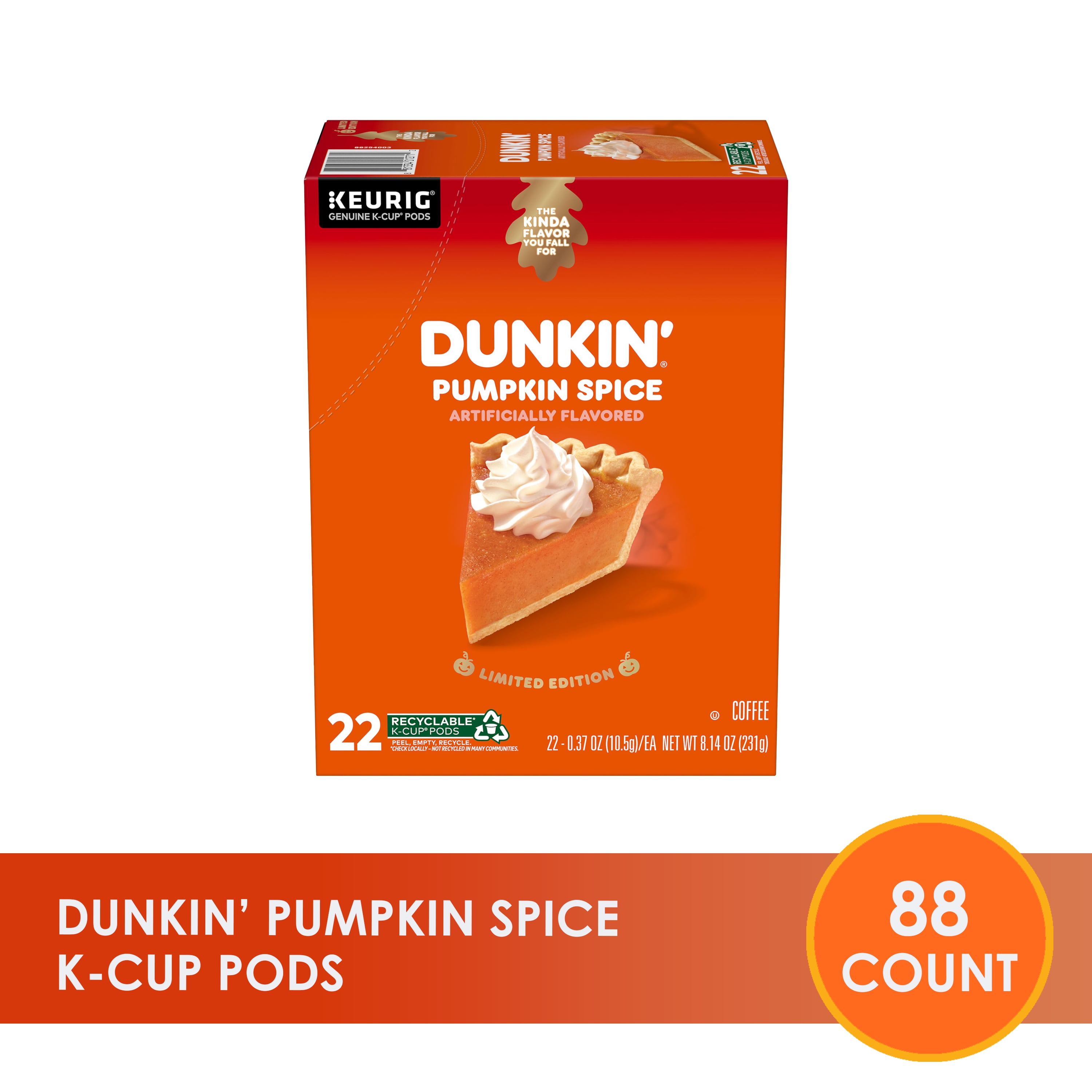 (88 Count) Dunkin' Pumpkin Spice Flavored, Medium Roast K-Cup Coffee Pods