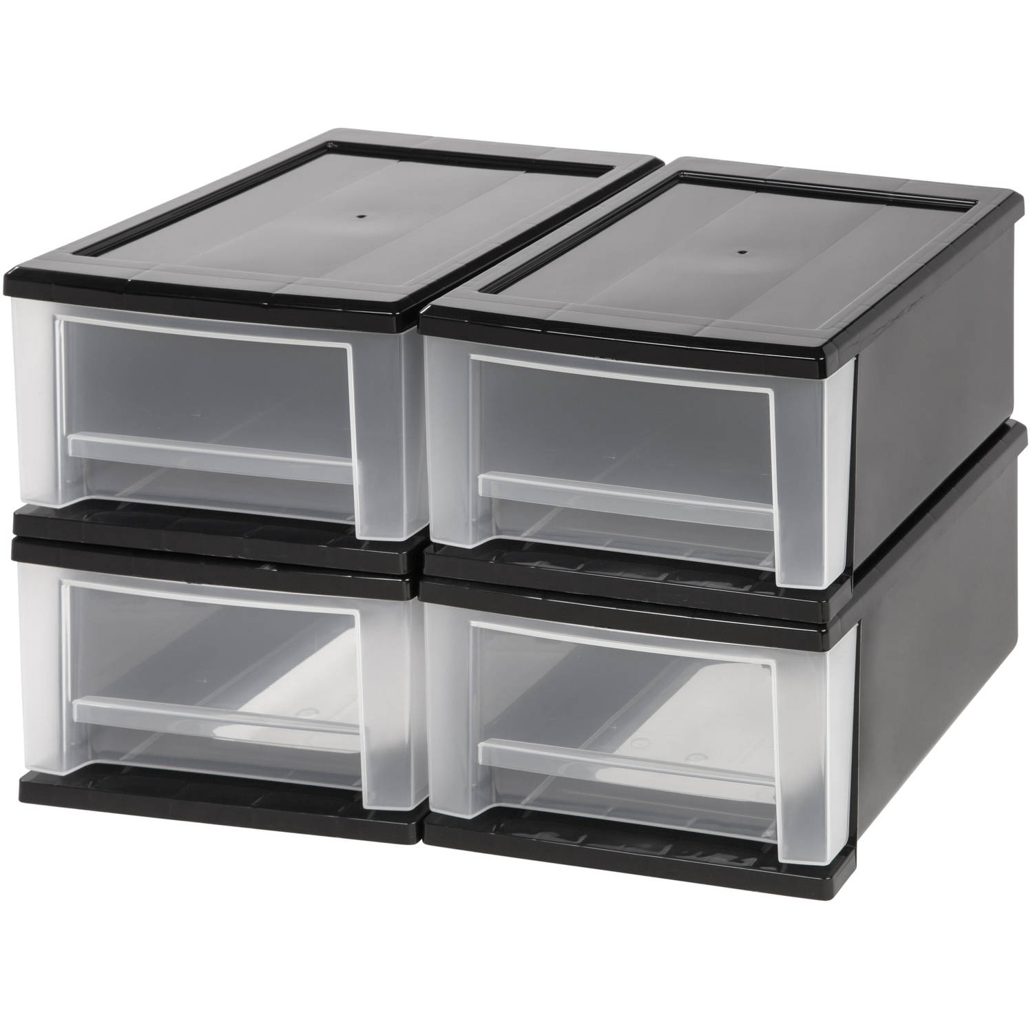 Iris Usa 6qt 85 Black Plastic Stacking Storage Box With Drawer 4 Pack 7196