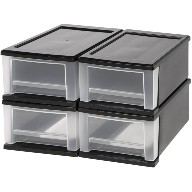 IRIS USA 2 Pack 3 Drawer Plastic Organizers and Storage, 4 Drawer, Black 