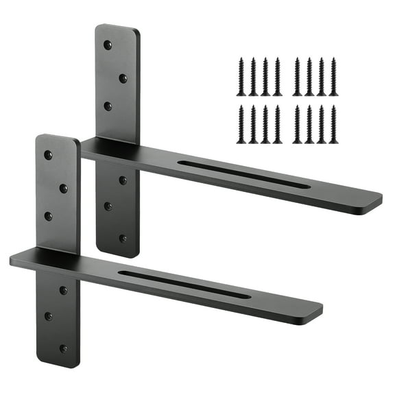 VEVOR T Shelf Brackets 2 Pcs, 200 lbs/90 kg Weight Capacity, 16x2.89x12 in / 406.4x73.5x304.8 mm, Solid Steel Heavy Duty Brackets for Shelves, Countertop Support Floating Bracket Hardware