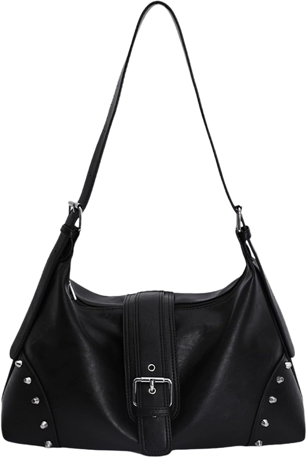 SPEKSEE Retro Motocycle Shoulder Bag with Belt Rivet Crossbody Bag for Women