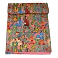 thumbnail image 3 of indian quilts single size, Handmade Kantha Quilt Cotton Bedspread, Indian Vintage Kantha Throw Blanket, Reversible Floral Patchwork Quilt, 3 of 6