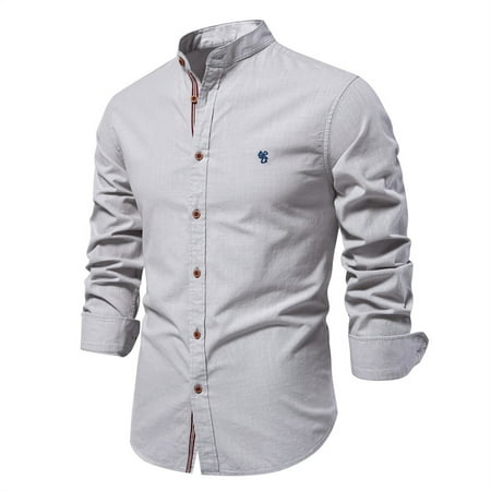 EOYWHK Western Shirts Men s Fashion Casual Solid Color Long Sleeve Turndown Collar Blouse Shirt　Autumn Looks
