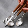thumbnail image 4 of Natural Walnut Wood Style Handle Silverware Set, Wooden Flatware Set, 304 Stainless Steel Flatware Cutlery Set, Dinnerware Set (Set of 4) Silver set of 4 piece, 4 of 5